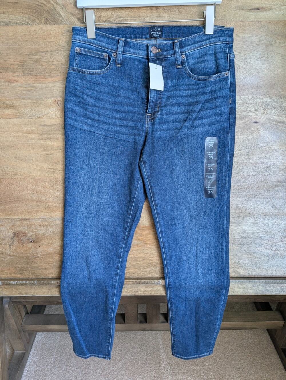 NWT J.Crew Jeans Womens 29 Blue Denim Whiskered 9" Mid-Rise Stretch Skinny Leg